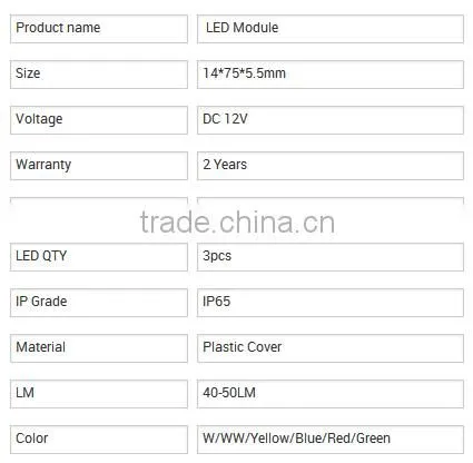3 chips 5050 SMD modules led injection led modul RGB led module12V 0.72W with 3M adhesive