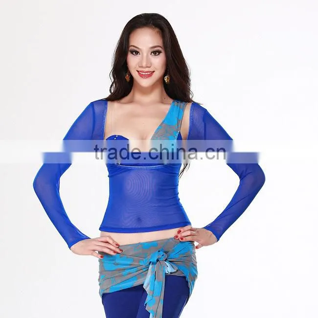 Breathable Mesh Fabric Long Sleeve hot sexy belly dance tops