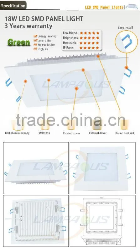 hot new products for 2014 warm white cool white indoor lighting 6500k dimmable 18 watt square led ceiling panel light