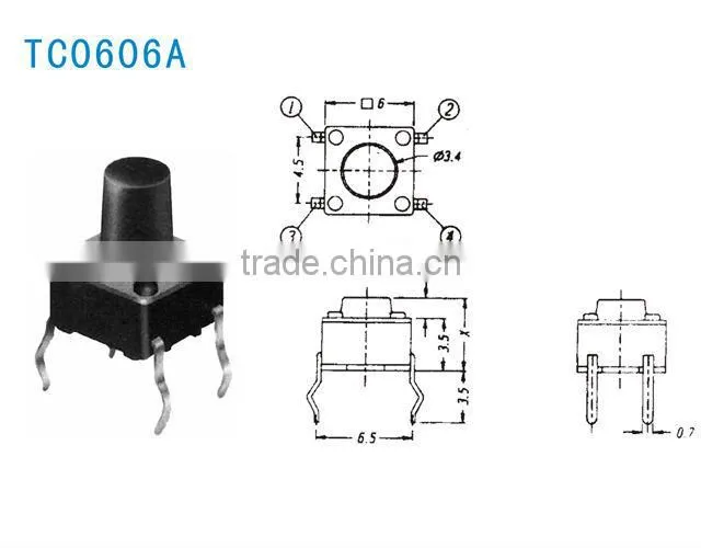 6*6mm tact switch contact switch t85 4pins