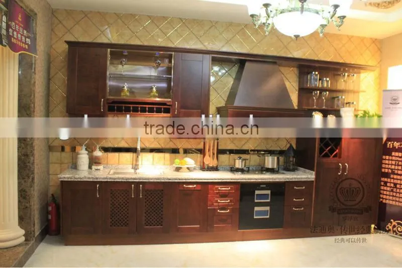 solid wood and stainless steel kitchen cabinet