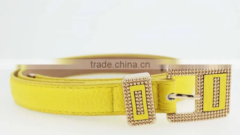 NEW Design Women's Classic Yellow PU leather belt for dress with Leather buckle