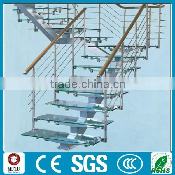 High quality tempered glass treads iron straight staircase -YUDI