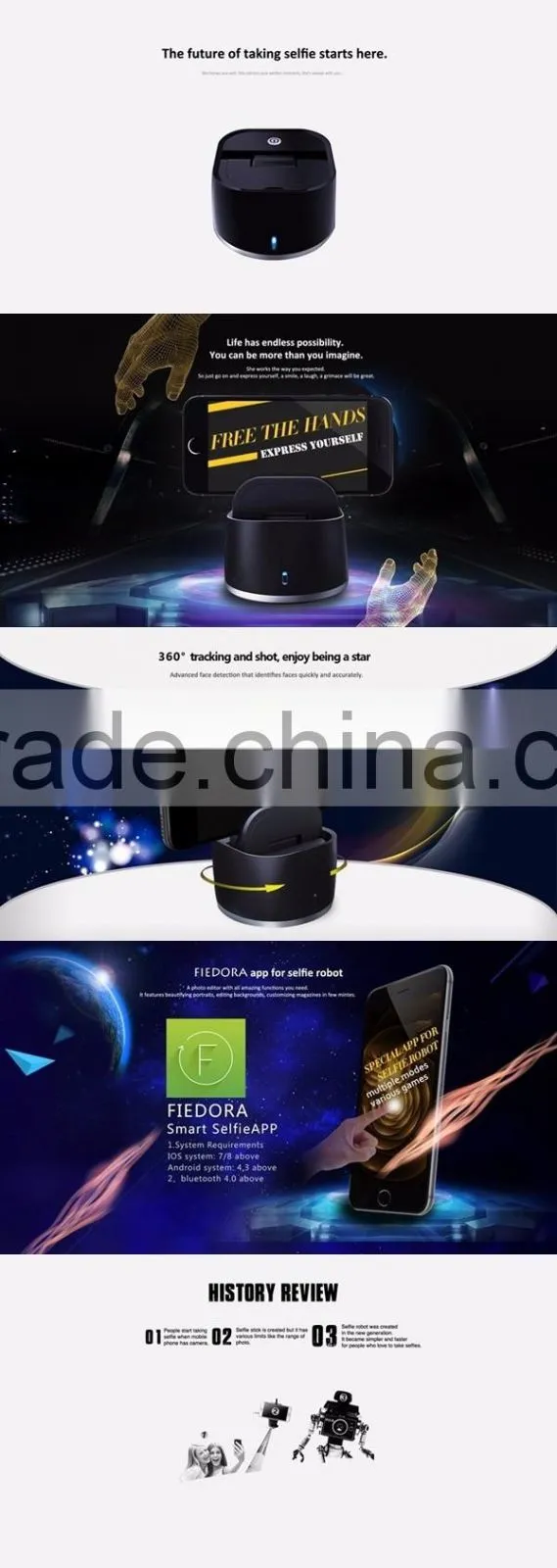 360 Degrees Remote Control rotation Panorama Shooting Auto face tracking Selfie Robot compatible for iphone ios android