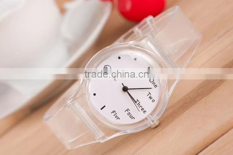 Stock!Wholesale Cheap New 2015 Fashion Korea Style High Quality Cute Rabbit Transparent Plastic Wrist Watch