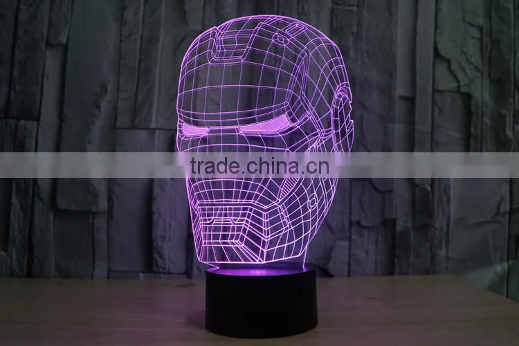 IRON MAN shape skull 3d illusion lamps acrylic Indoor USB + battery operated decorative led night light