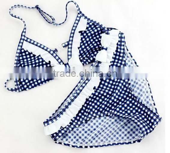 Girl Children Kid Bowknot Bikini Bowknot Check Strip Swimsuit Swimwear Beachwear
