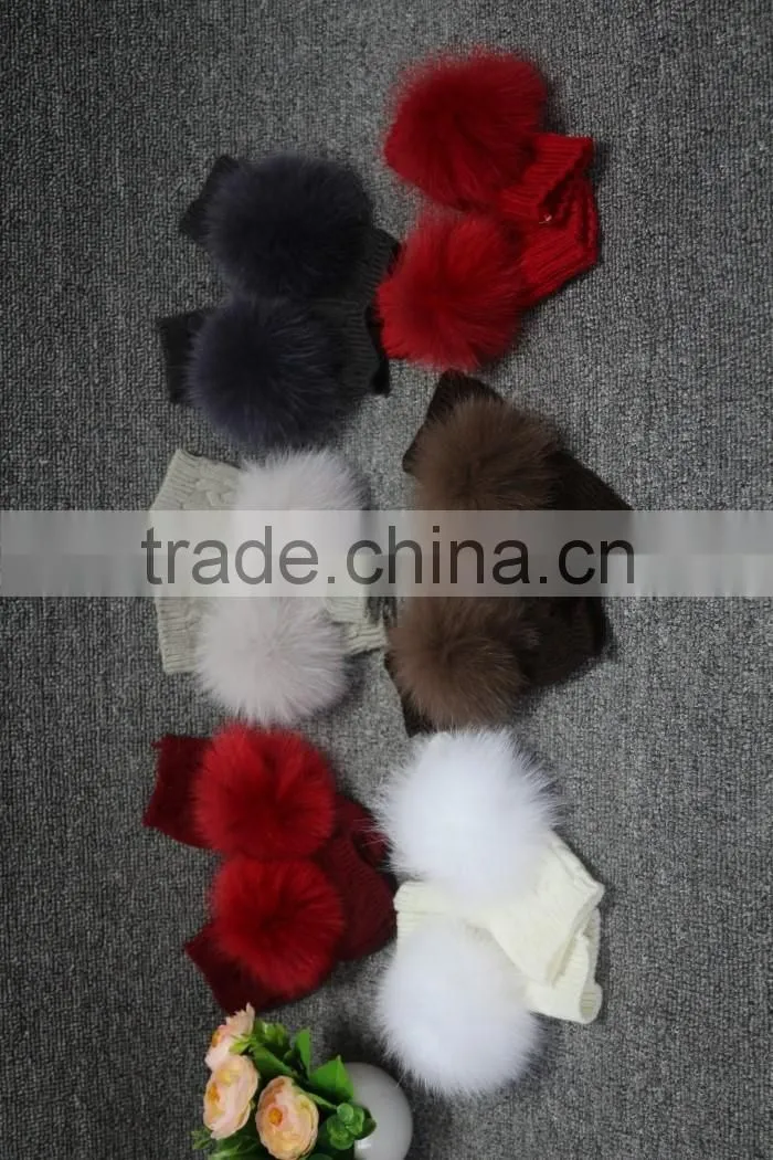 Factory price women's leather gloves with rex rabbit fur/black gloves