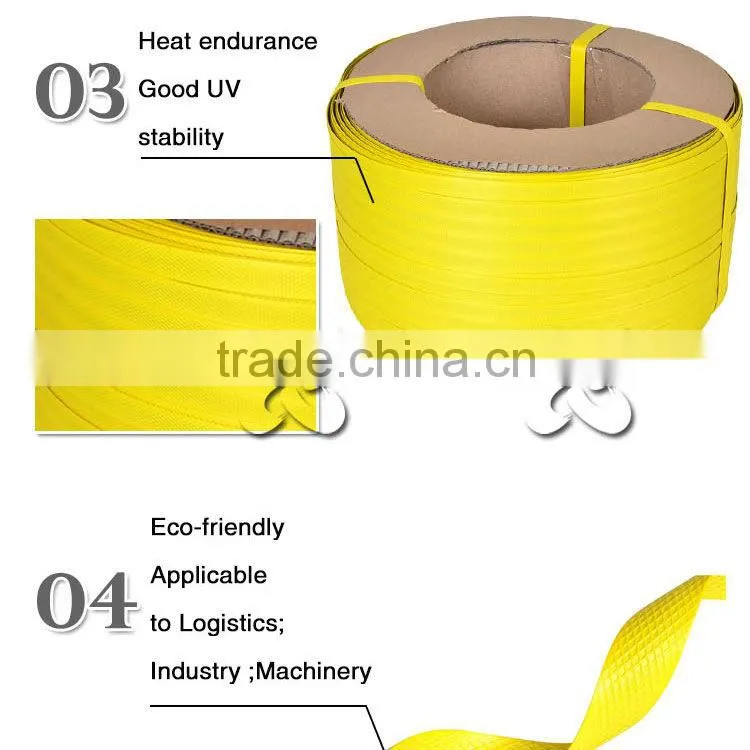 Yellow high tensile strength recycle16mm pp strapping band