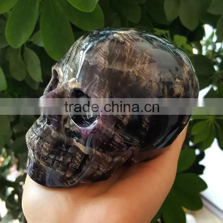 High Quality Purple Fluorite Crystal Skull Lifelike Purple Quartz Crystal Skull