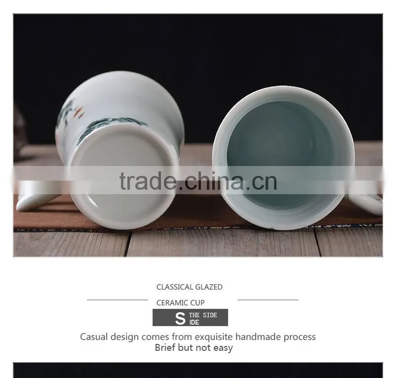 Factory direct top sale souvenir promotion gift ceramic hand made cup and wood lid CC-C049