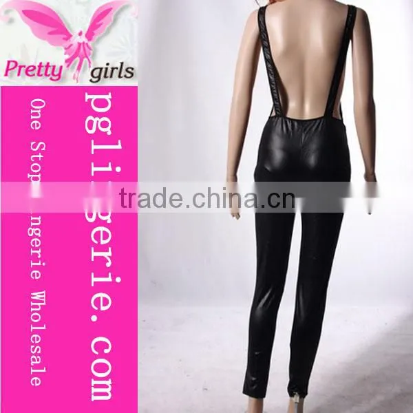 Popular women's sexy leather halter backless bodycon costumes