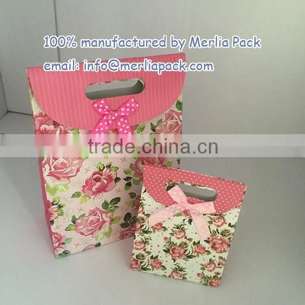 Bowknots Paper Foldable Carrier Gift Bags Wedding Favors 12x16x6cm Parties Bags