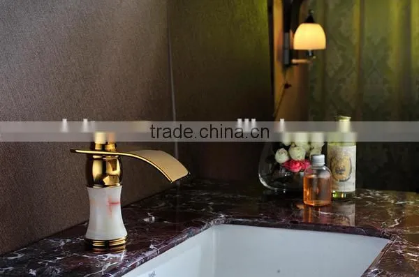 bathroom faucet waterfall, golden with elegent stone, decorated gold/chrome finished brass basin faucet