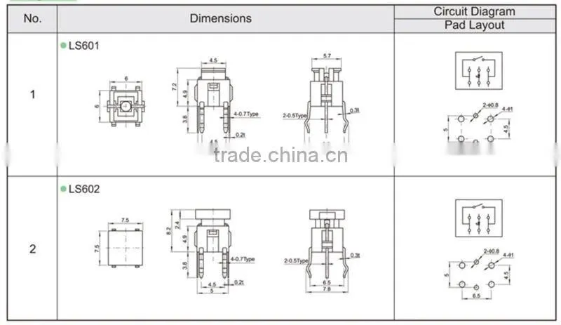 12v 50mA 6x6mm lamp touch switch FLS601
