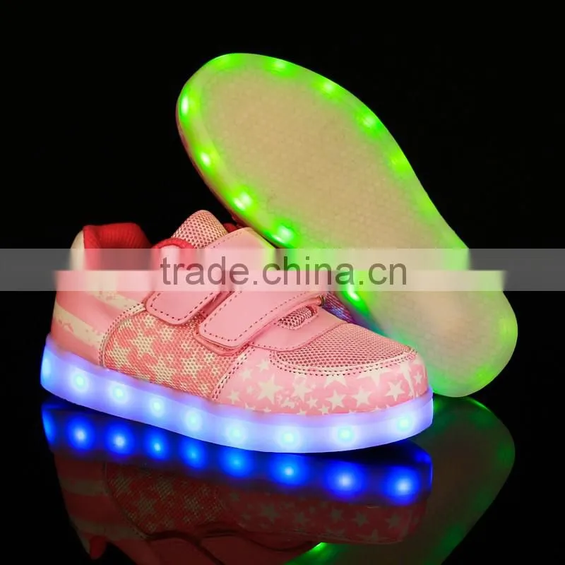 Fashionable American flag style led shoes kids light sports shoes and sneakers for adult casual 2017