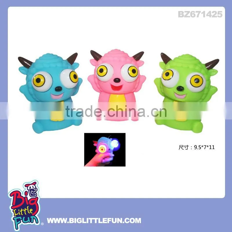 Eye pop squeeze toy rubber cow with light and BB sound