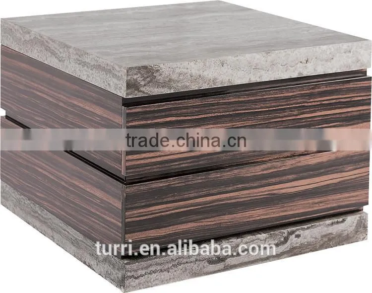 Small Square ebony veneer white marble top coffee table