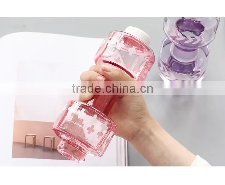 Sports Drinking Plastic Clear Dumbbell Water Bottle With Private Label