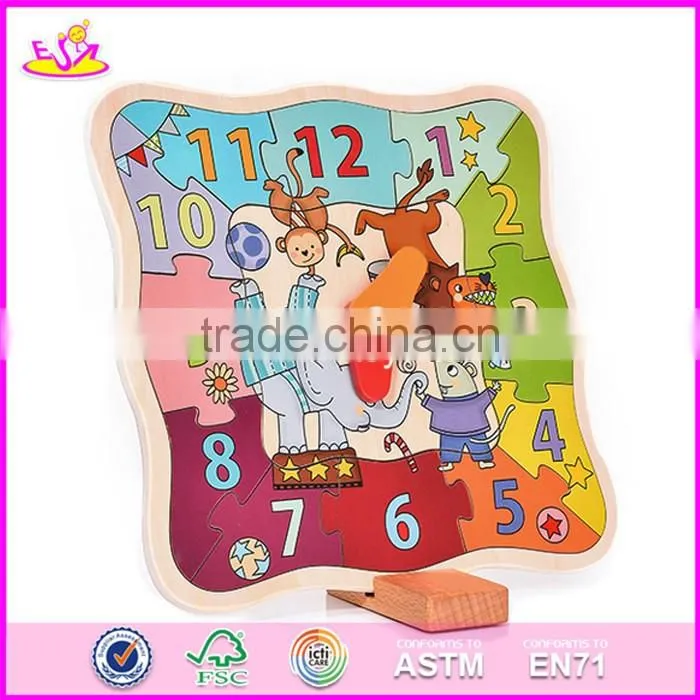 2017 New design clock shape children wooden puzzles W14K014