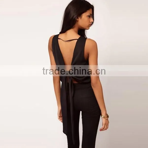 Stylish Womens Sleeveless Chiffon Tops Tank Backless Blouse Shirt Vest Casual Pleated