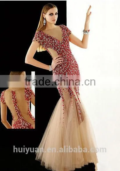 red beaded cap sleeve high neck arabian dresses