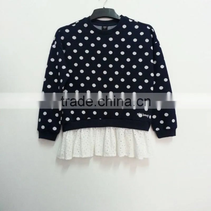 Wholesale 100% cotton girls dot t shirt Navy background white dot t shirt Children casual wear