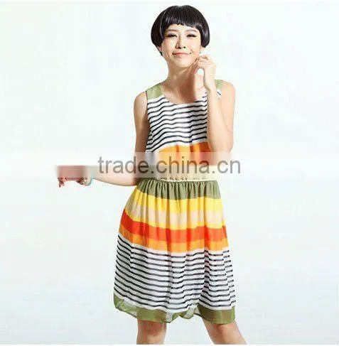 Newest Wholesale Sleeveless Elegant Stripe Dress