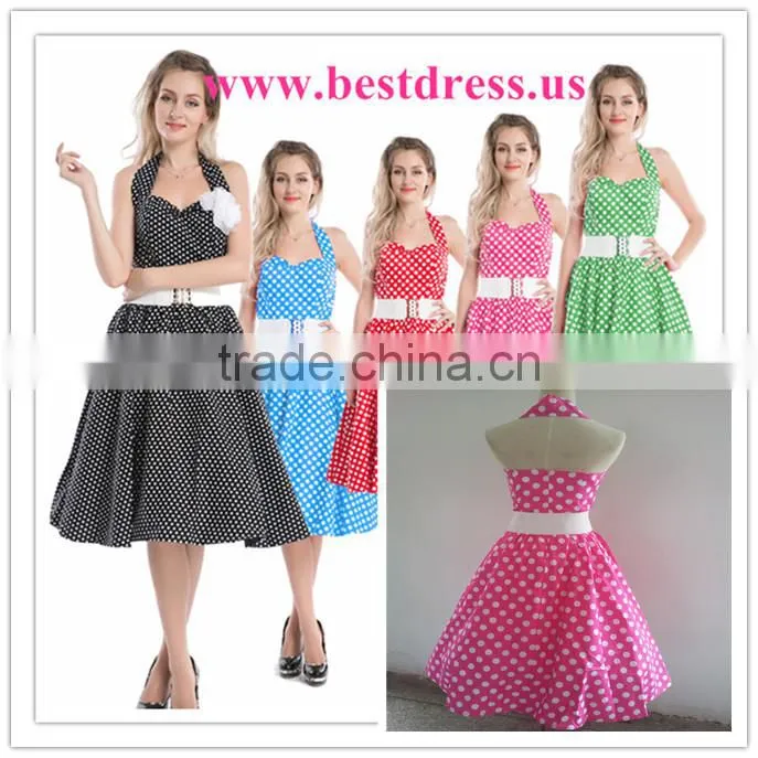 rockabilly whloesale Ladies Vintage Style Halter Neck Rockabilly Dress floral swing dress