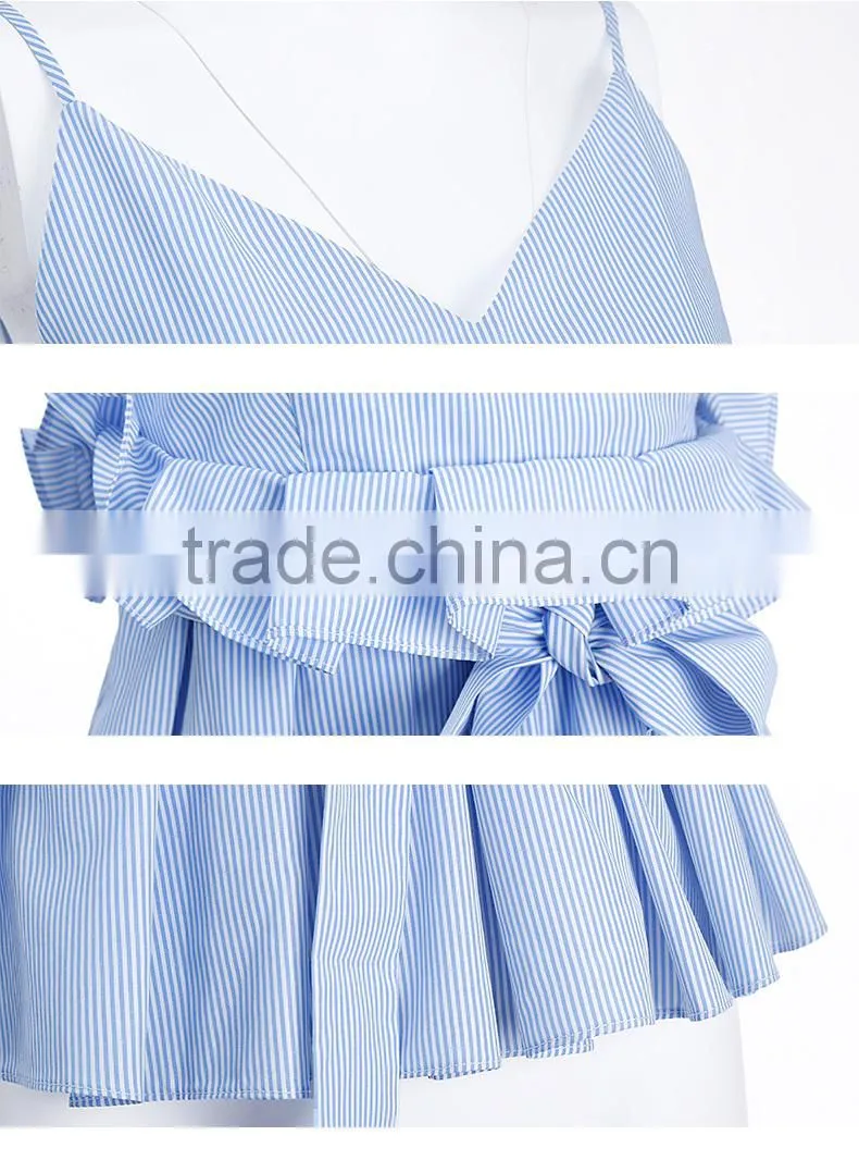 Summer new women's new V collar sleeveless strapless dress high-waist fashion top