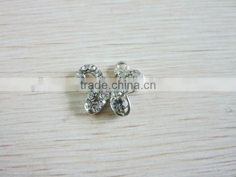 2014 New Hot fashion charm 316L Surgical Stainless Steel butterfly shaped gem clear stone dangle pendant