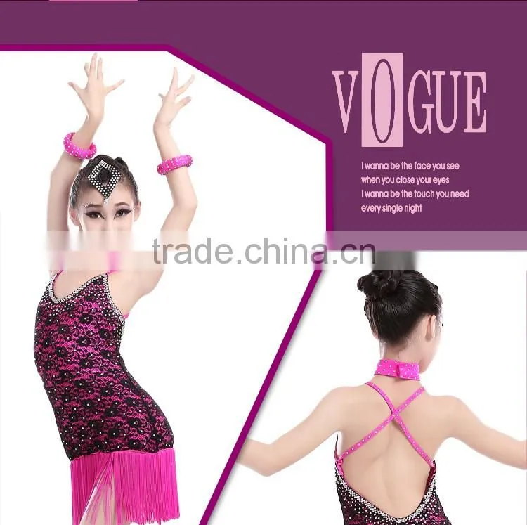 Children Kids Sexy Performance Fringed Latin Dance Dresses Girl Positive And Negative Two Wear Ballroom Dress
