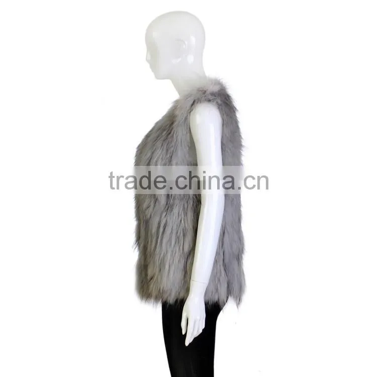 YR726 Chongfu China New Arrival Geuine Raccoon Knit Fur Vest/Women Fur Vest OME