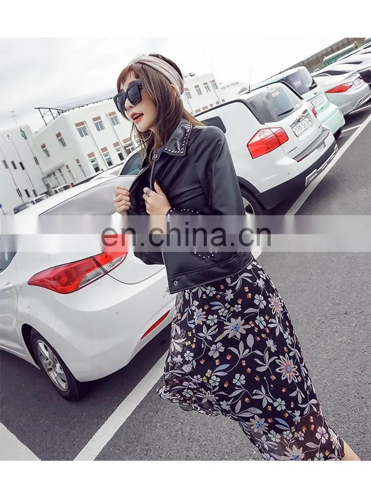 Fashion Real Curly Hip Hop Style Sheep Skin Leather Overcoat Women