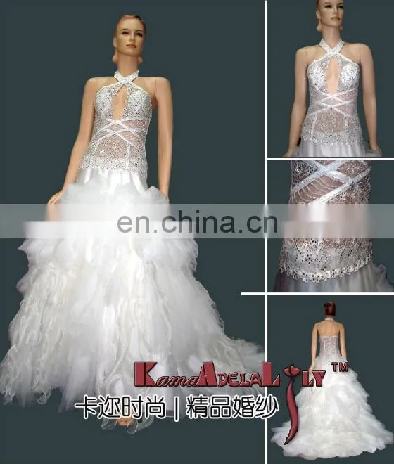 EB717 Halter sexy carved Special design Wedding dress crystal bodice evening dress