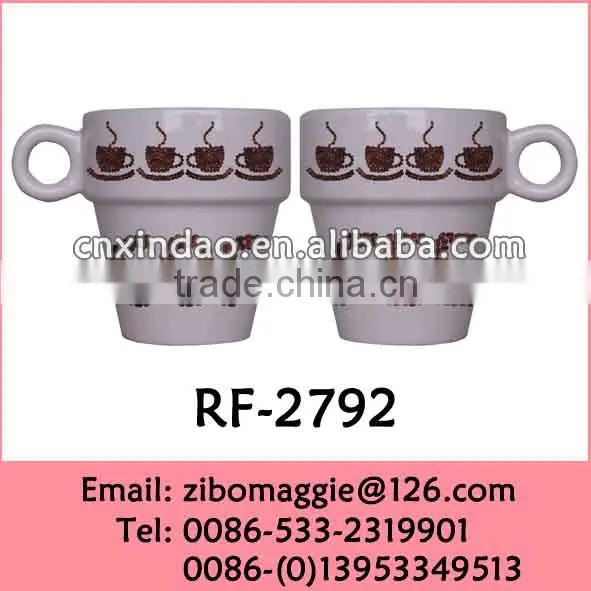 Coffee Designed White Porcelain Coffee Cup for Promotional Stackable Cup