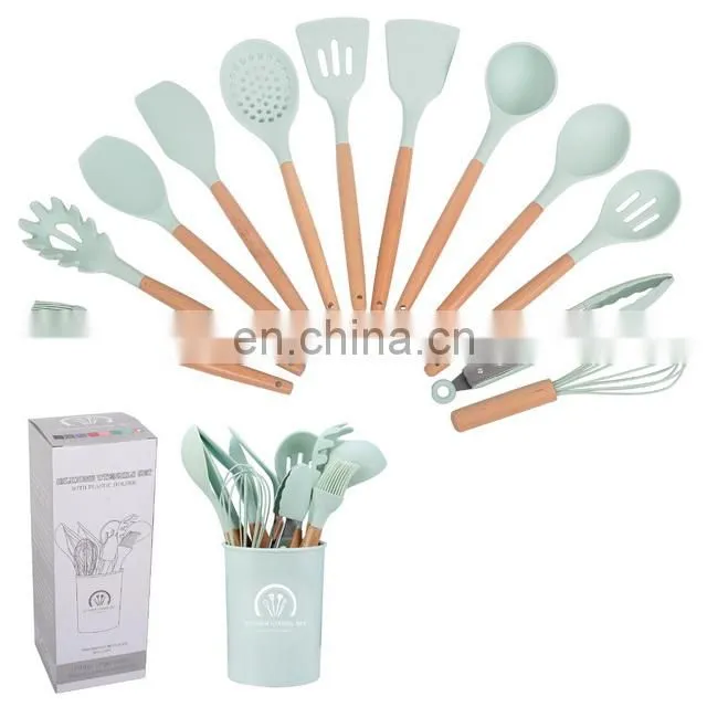 Amazon Best Seller 12 In 1 Set Silicone Cooking Tools Kitchen Utensils Set With Wooden Handle