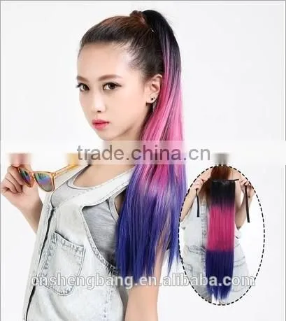 dip dyed three tone pony tail wigs synthetic hair wig hair extension ponytail wig