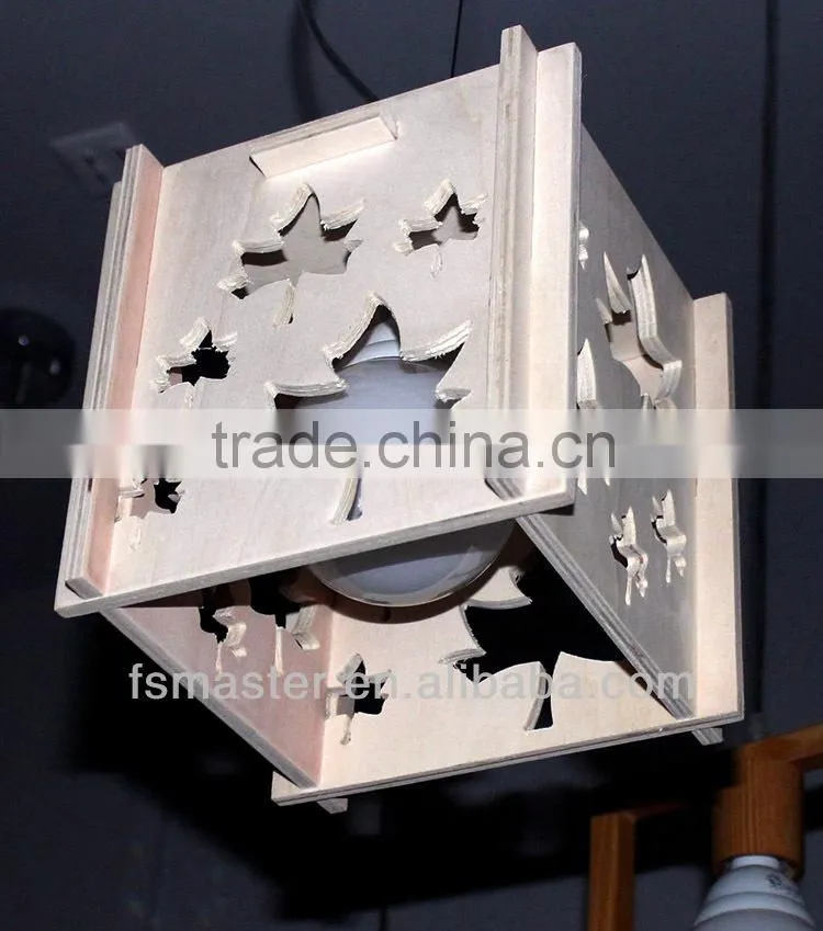 2013new design wooden nature color warm color cube shape pendant light for restaurant