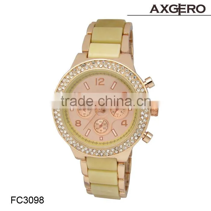 Fashion lady watch, alloy watch with diamond, luxury alloy gold watch