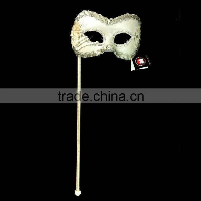 Pink Long Feather Stick Masquerade Masks