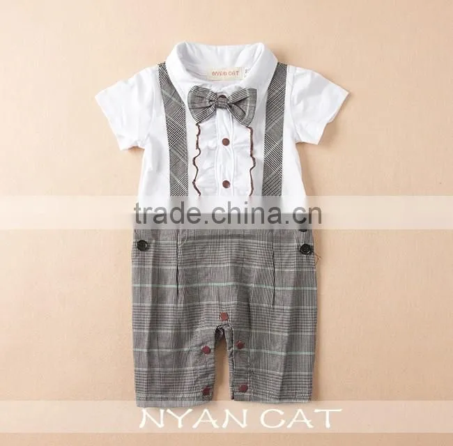 New Arrival Gentleman Kids Clothes Cute baby boy cotton jumpsuits breathable handsome boy clothing tie lace strap baby rompers