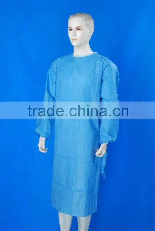 Disposable non woven blue isolation gown knitted cuff