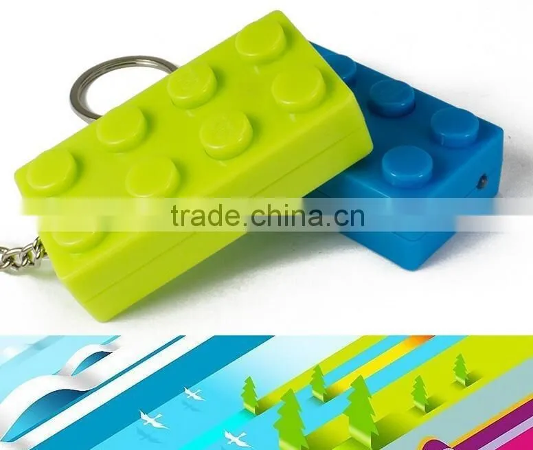 2016 Colorful Block Key Rings Trinket LED Light Voice Keychain Toy Brick Key Holder For Child Keyring Finder Kids