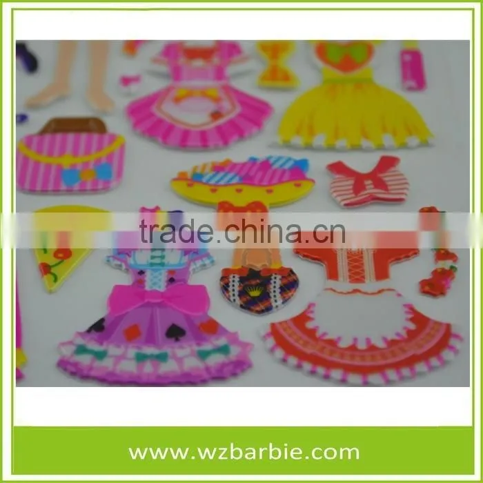 Eco-friendly Removed And Repeatedly 3D Change Clothes Puffy Sticker