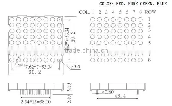 Low Power High Brightness Dot Matrix 8X8 Rgb Led 5mm Diffused