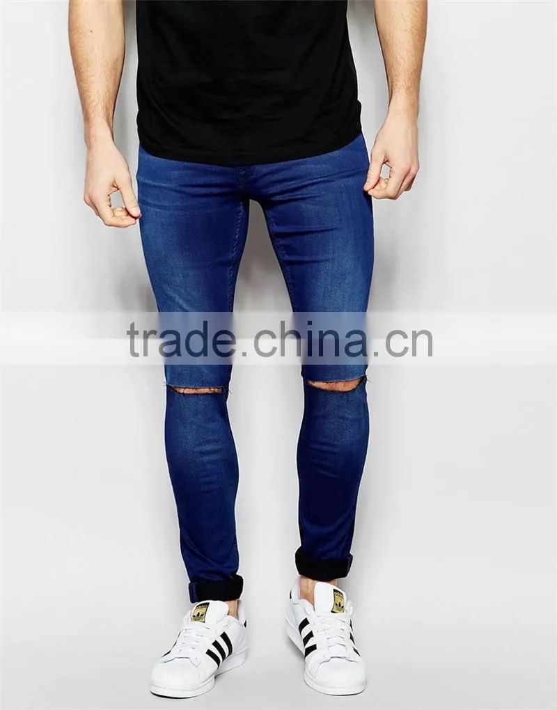 men denim jean 2016 ripped skinny color fade proof men jean OEM service