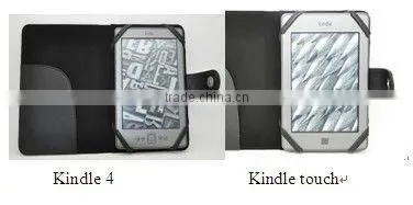 2014 High quality Black Leather Case Cover For Amazon Kindle 4 4th 6 inch E-ink,Folio case, Tablet Leather case
