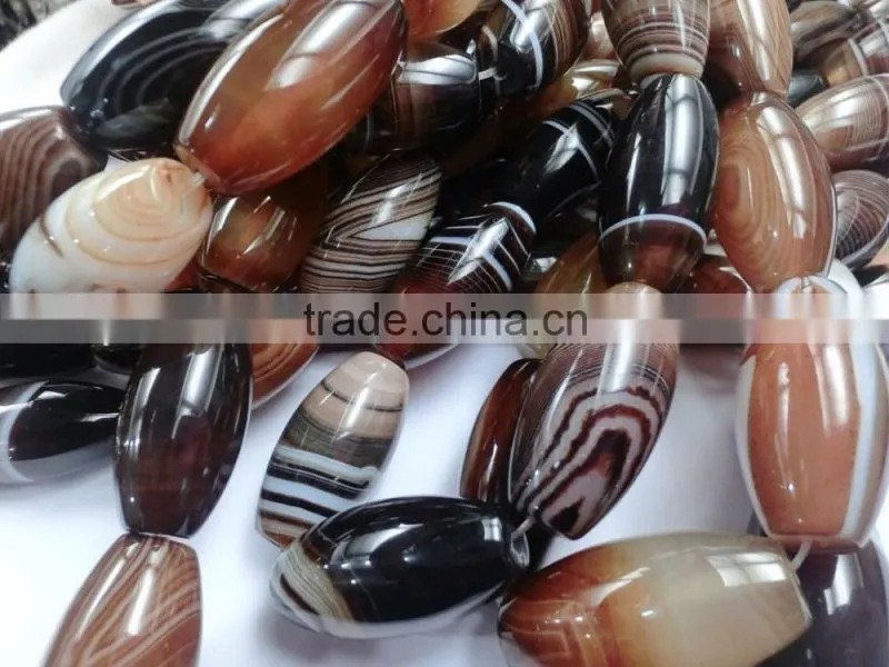 Natural Smooth Drum Shape Brown Agate Strip Loose Beads Unit Shape For Regilious Gift