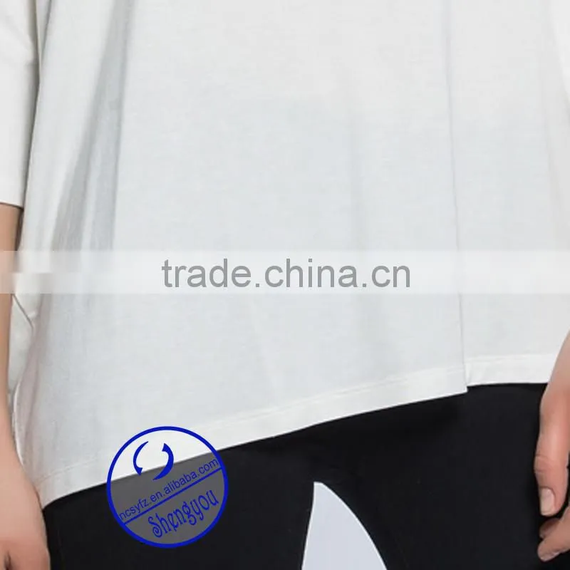 2015 China supplier custom fashion three quarter sleeve women blank t shirt wholesale